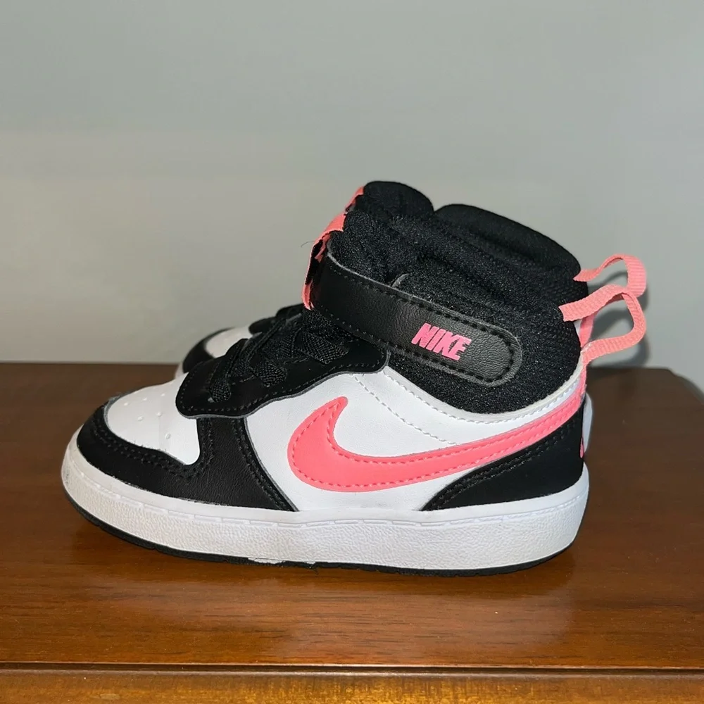KIDS' NIKE INFANT & TODDLER COURT BOROUGH MID 2 SNEAKERS Unisex Black Pink - 7 - Picture 7 of 16
